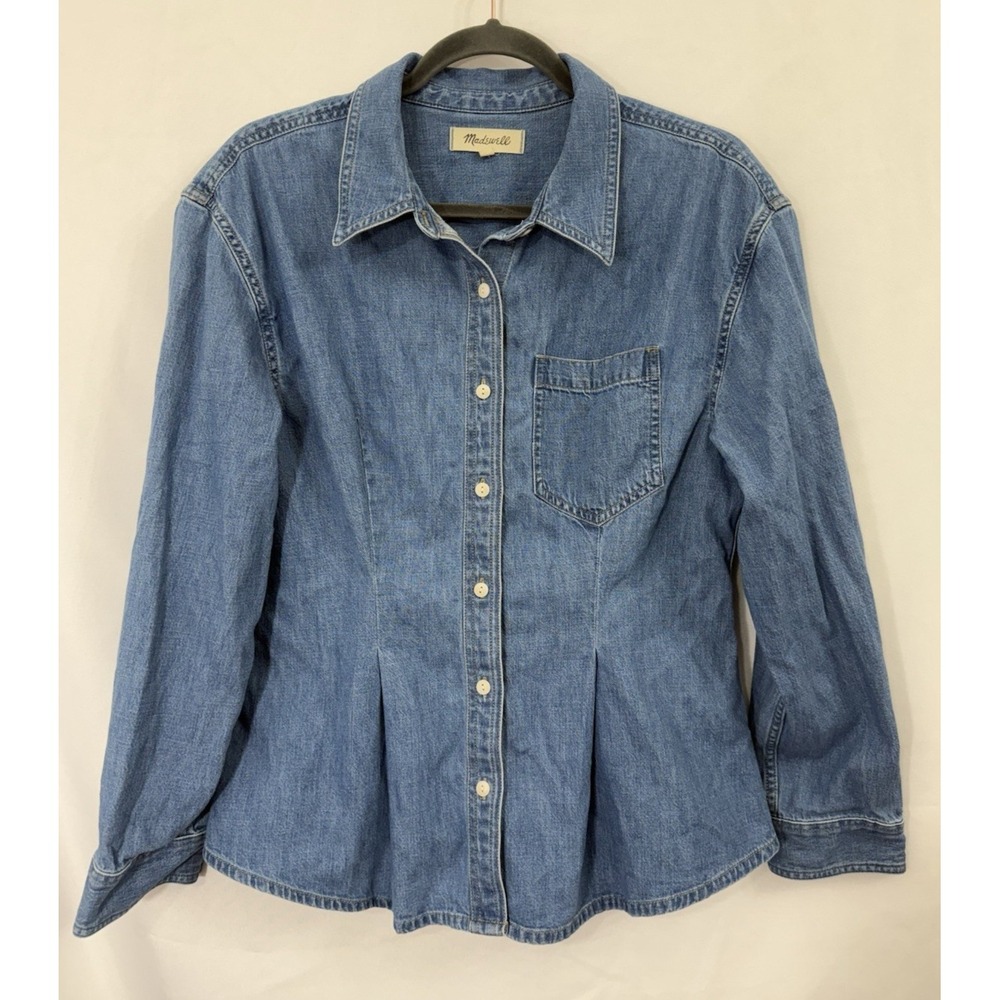 Madewell Darted Denim Button Up Shirt Blue Womens Size M